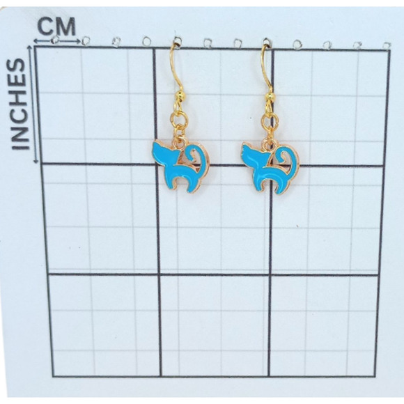 Dainty Blue Cat Earrings – Cute Enamel Drop Jewelry - Picture 3 of 4